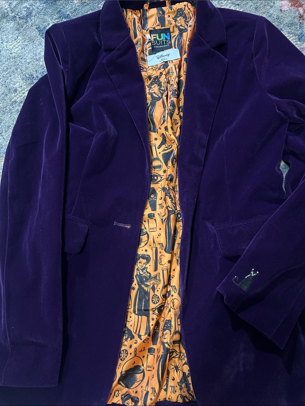 Fun Suits Disney Purple Velvet Blazer with Orange Graphic  Hocus Pocud